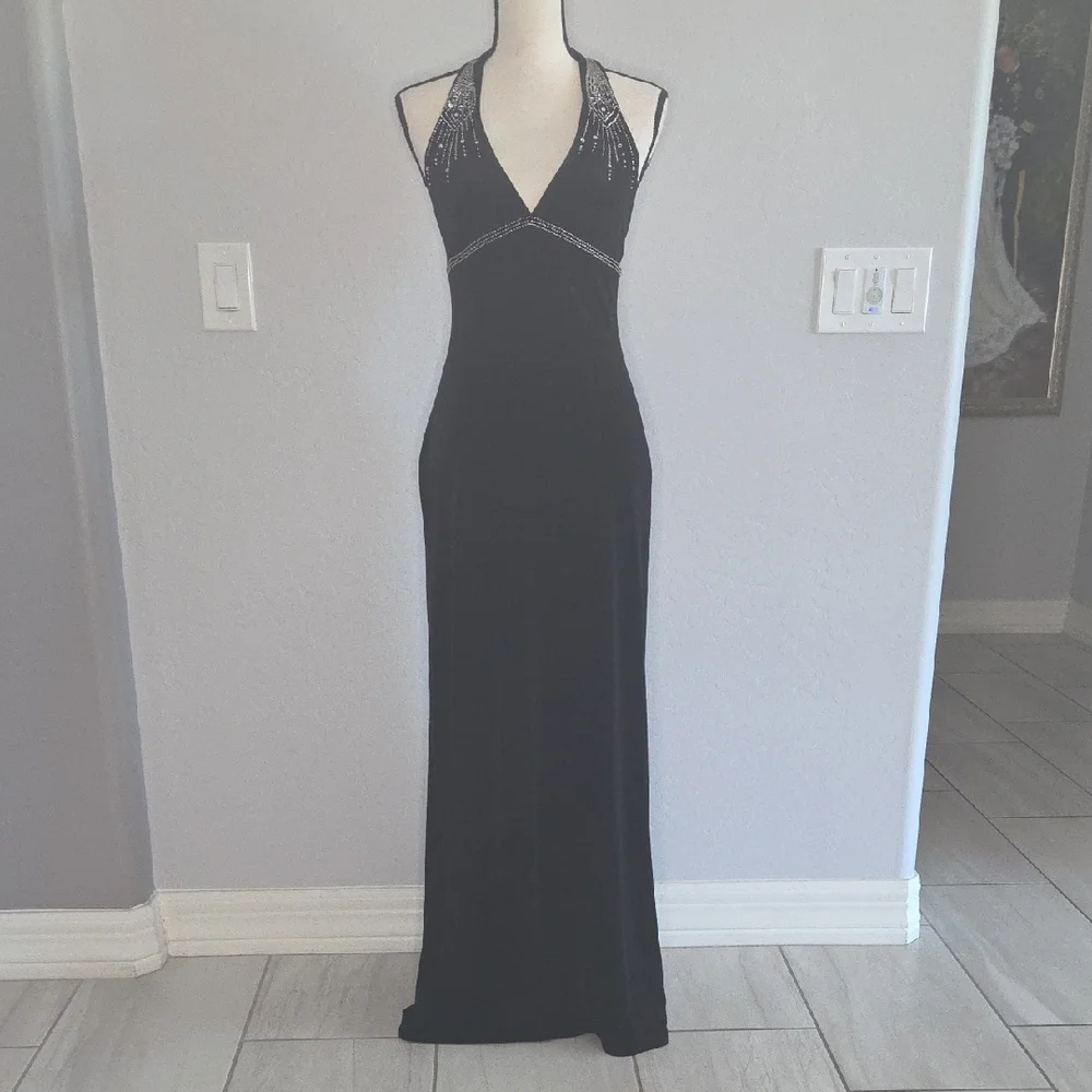 Dave & Johnny Junior's Black Velvet Dress W/Silver 1920s Art Deco Beading Size 5 - Picture 3 of 8